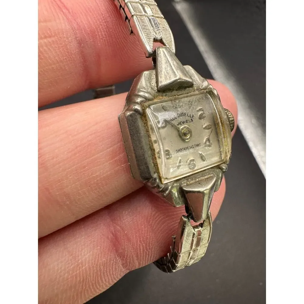 Vtg Paul Durelle Watch 17 Jewels Shock Resistant Silver Tone Square Dial